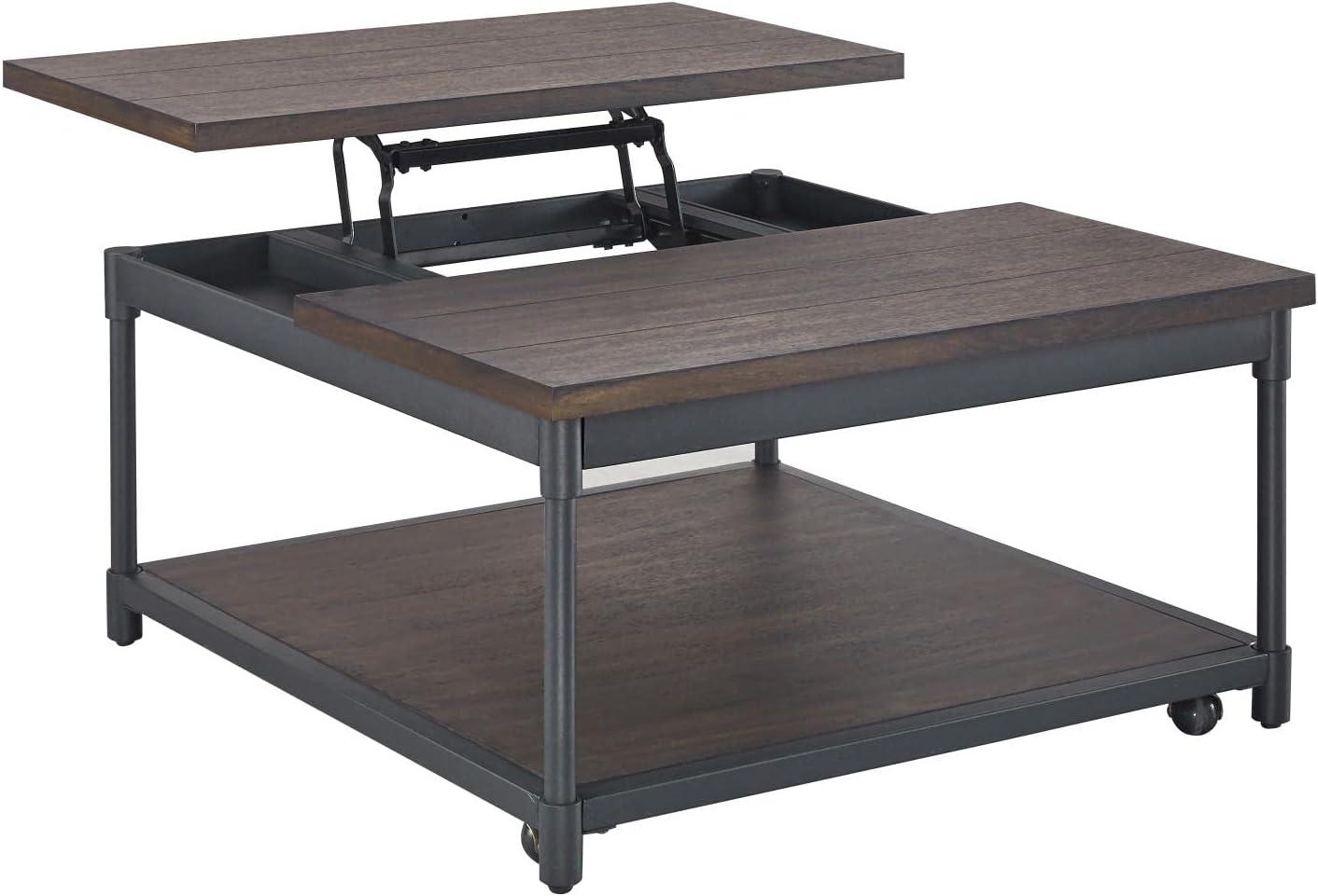 Transitional Prescott 36" Square Lift-Top Cocktail Table in Brown and Black