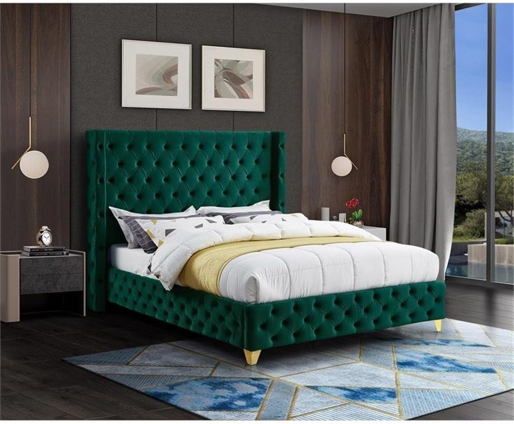 Meridian Furniture Savan Green Velvet King Bed