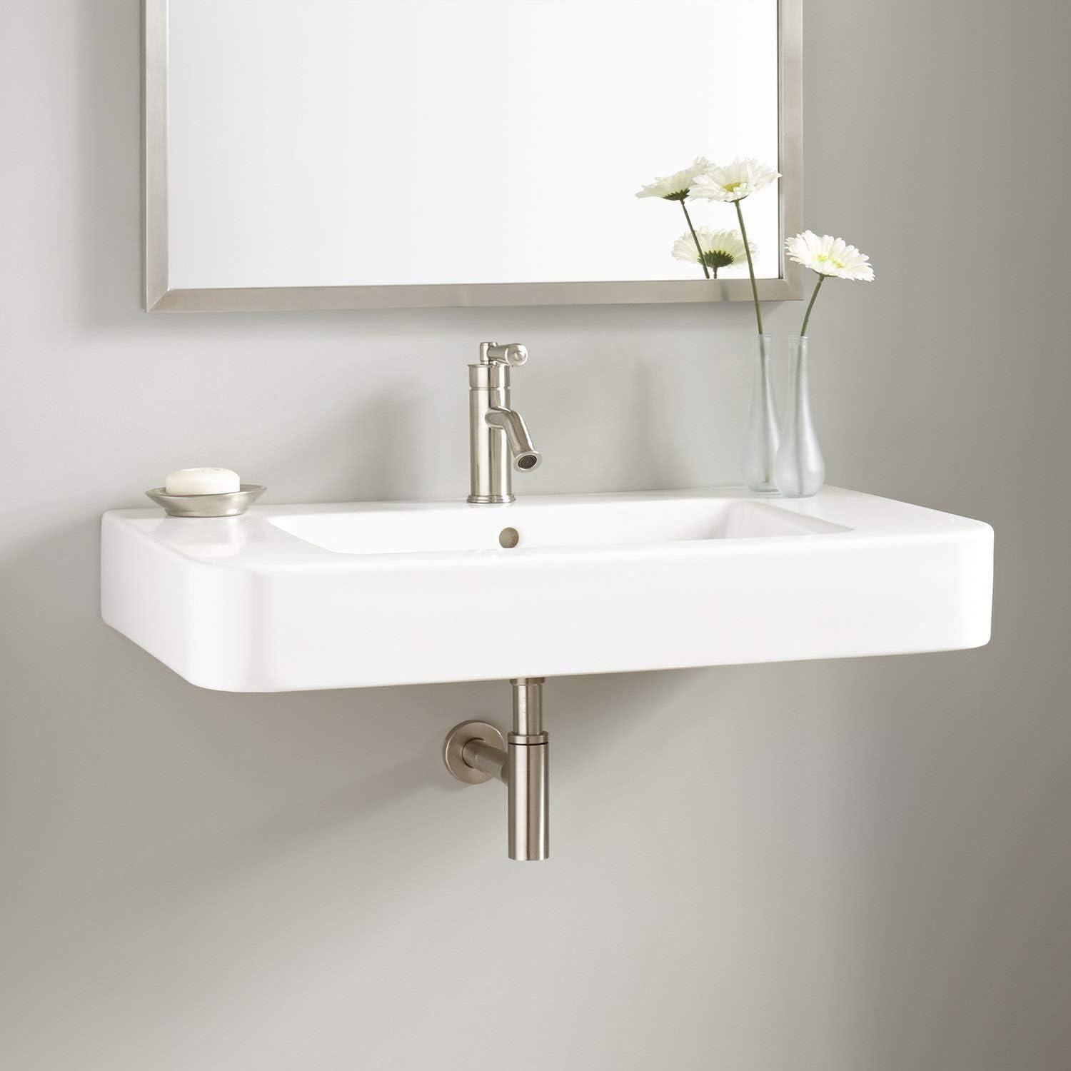 33" Burleson White Porcelain Rectangular Wall Bathroom Sink with Overflow