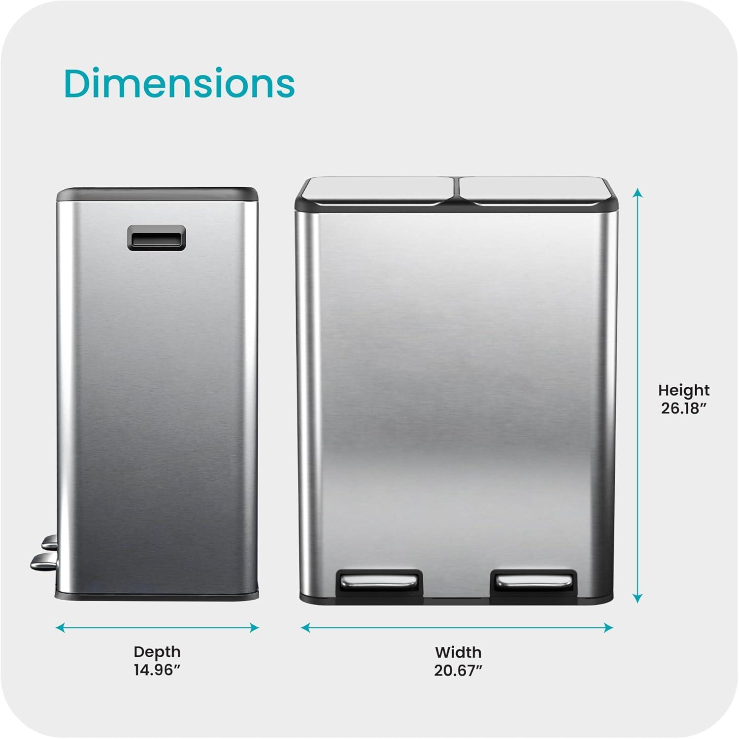 Home Zone Living Home Zone Living 15.8 Gallon Kitchen Trash Can With Dual Removable Liners For Recycling And Trash, Stainless Steel