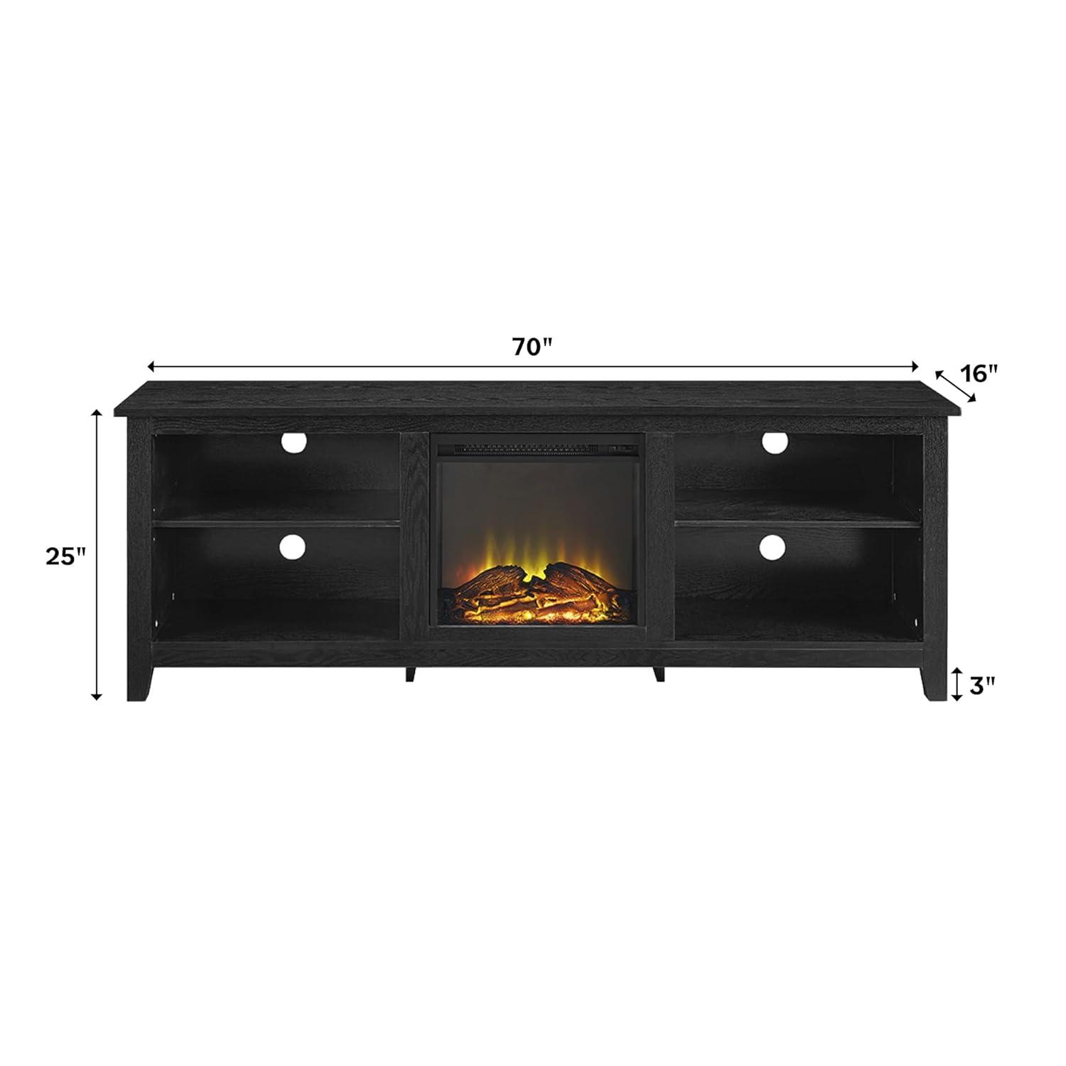 we furniture 70" wood media tv stand console with fireplace - charcoal