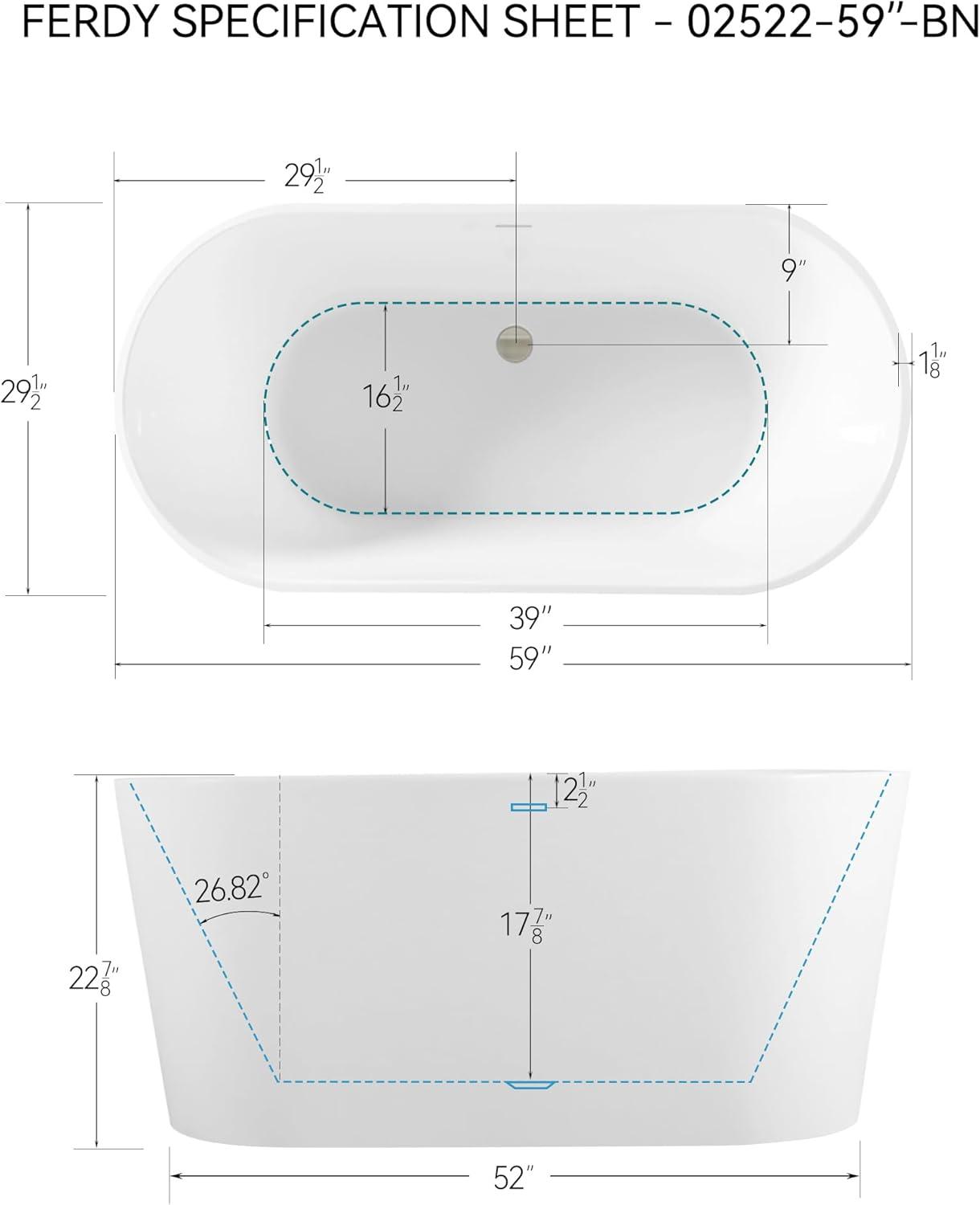 Freestanding Soaking Acrylic Bathtub with Brushed Nickel Drain