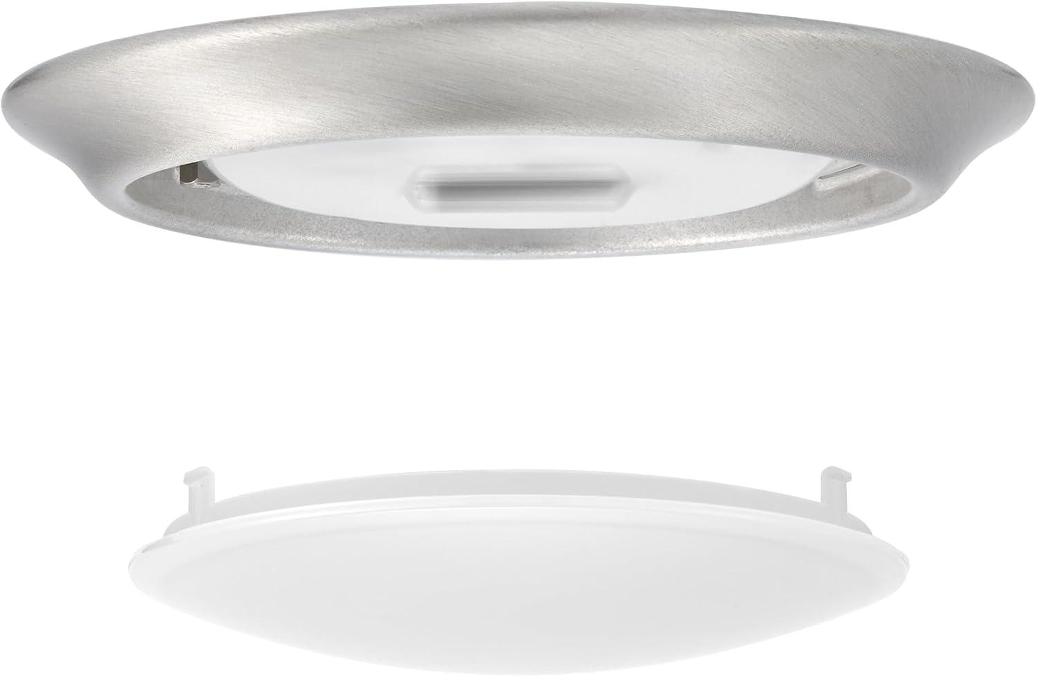 Maxxima 7 in. Satin Nickel Slim Round LED Flush Mount Ceiling Light Fixture, LED Disk Light 900 Lumens, Warm White 3000K Dimmable Dome Closet Light, Suitable for Pantry, Mudroom, Foyer and Hallway