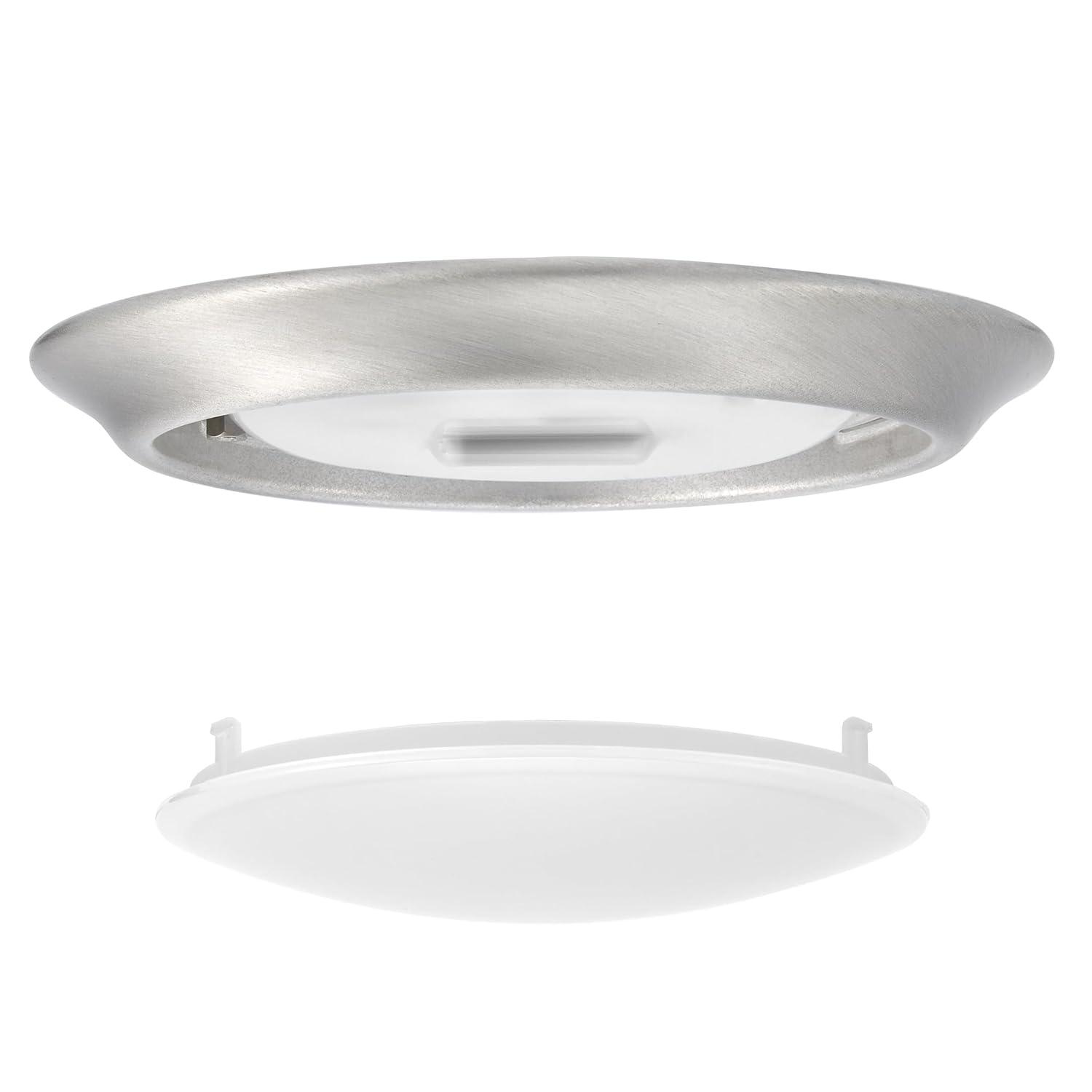 Maxxima 7 in. Satin Nickel Slim Round LED Flush Mount Ceiling Light Fixture, LED Disk Light 900 Lumens, Warm White 3000K Dimmable Dome Closet Light, Suitable for Pantry, Mudroom, Foyer and Hallway