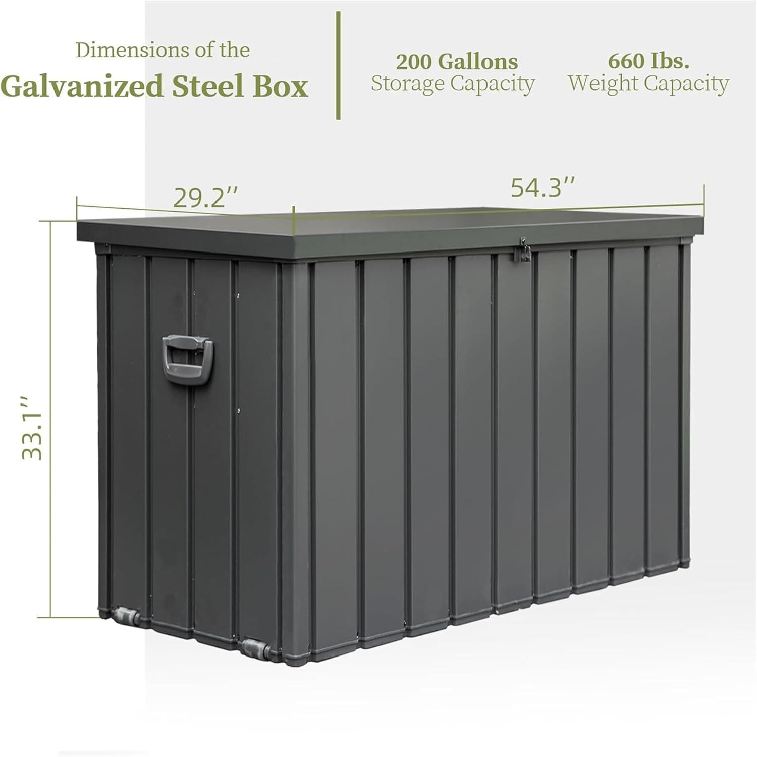 200 Gallon Outdoor Storage Deck Box Waterproof, Lockable UV Resistant Container Large Patio Storage Bin for Patio Outside Furniture Cushions, Pillows, Garden Tools（Dark Gray）