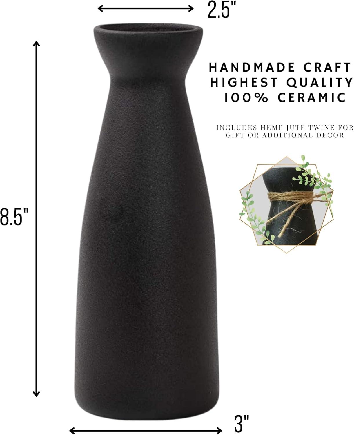 W.Z WOODZIA Black Ceramic Vase for Pampas Grass, Modern Boho Home Decor Style, Perfect for Decorative Dried Flowers or Dining Table Centerpieces [Pampass Not Included] (Black), WZ-2