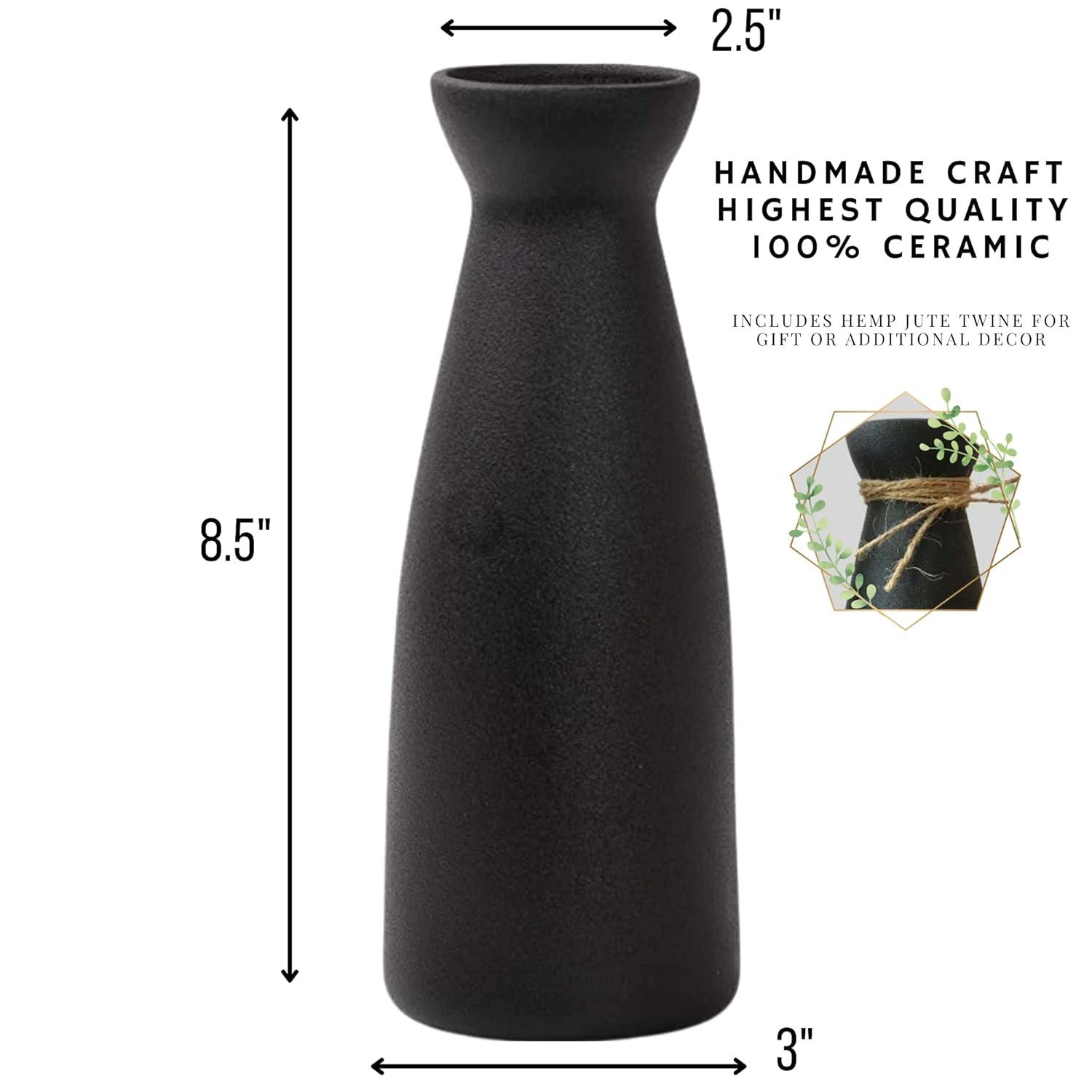 W.Z WOODZIA Black Ceramic Vase for Pampas Grass, Modern Boho Home Decor Style, Perfect for Decorative Dried Flowers or Dining Table Centerpieces [Pampass Not Included] (Black), WZ-2