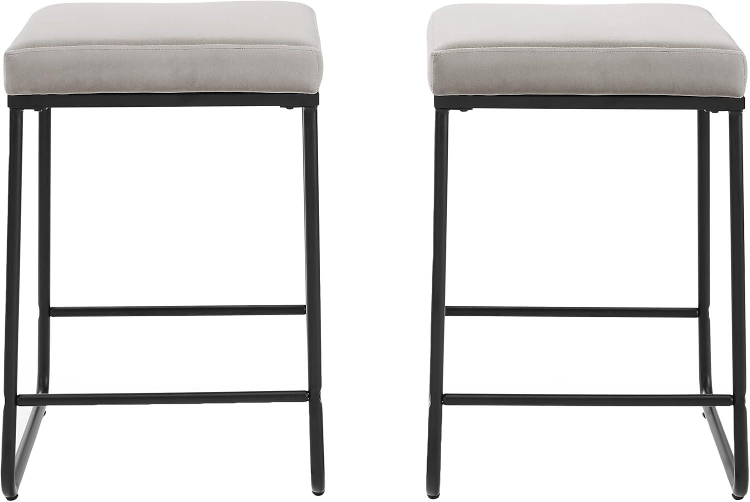 Crosley Set of 2 Beckett Counter Height Barstools Gray: Upholstered Velvet, 24" Seat, Steel Frame