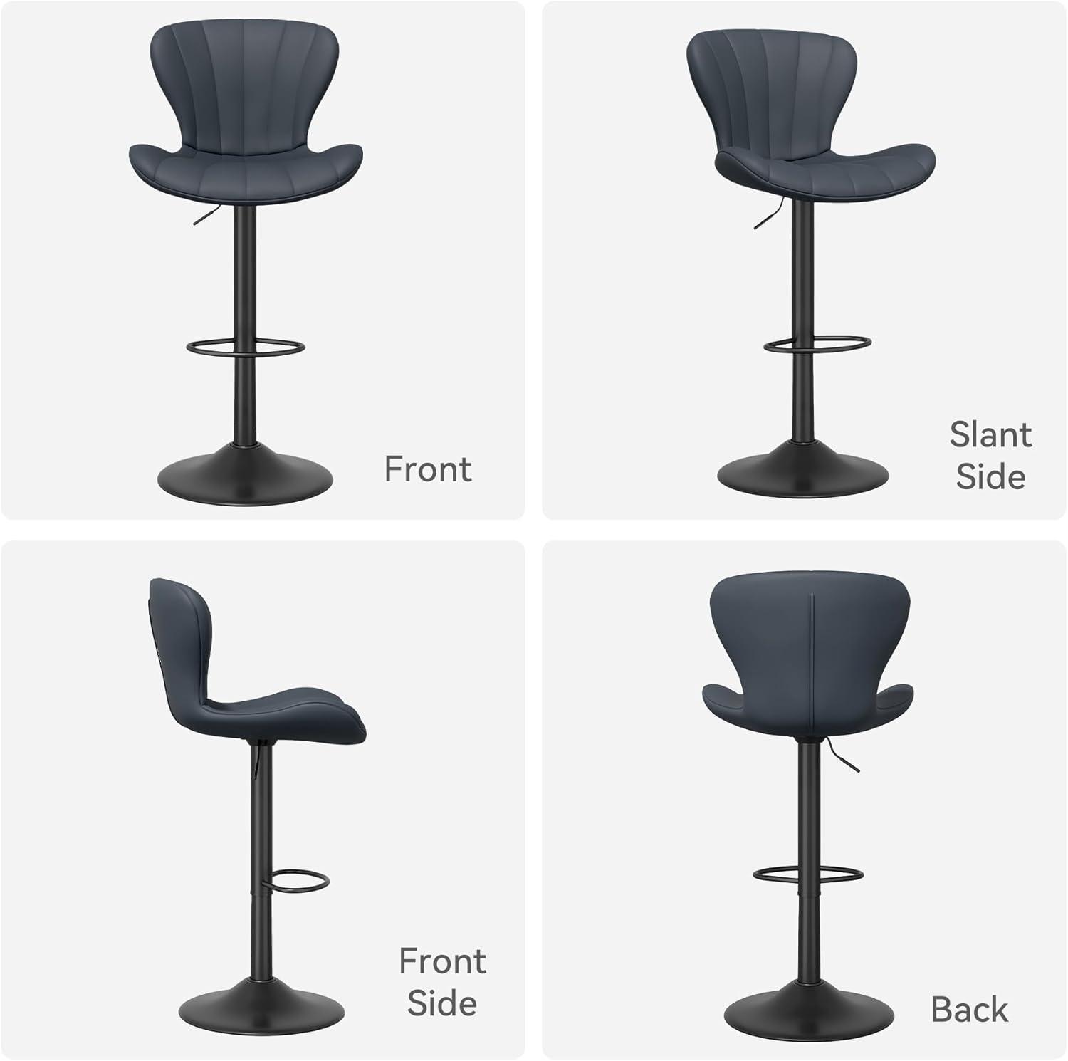 Modern Bar Stool Set of 2, Adjustable Faux Leather Upholstered Swivel Counter Stools, Counter Barstools with Back for Kitchen Island, Khaki