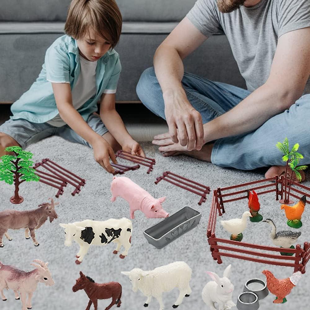 Realistic Plastic Farm Animal Figures Playset with Accessories