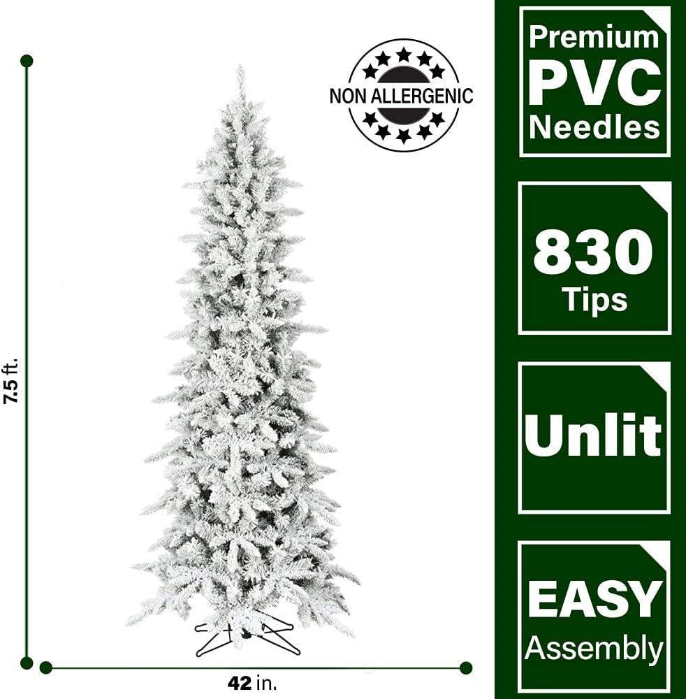 Fraser Hill Farm Flocked Slim Mountain Pine 7.5-ft. Christmas Tree, FFMPS075-0SN