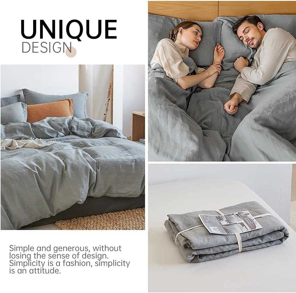 Simple&Opulence 100% Linen Duvet Cover Set with Washed-French Flax-2 Pieces Solid Color Basic Style Bedding Set-Breathable Soft Comforter Cover with 1 Pillowsham(Twin,Linen)