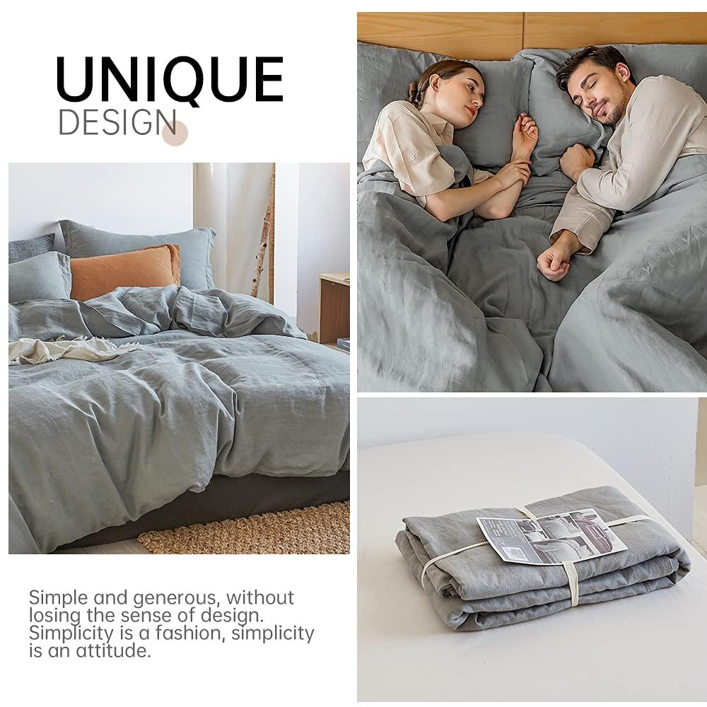 Simple&Opulence 100% Linen Duvet Cover Set with Washed-French Flax-2 Pieces Solid Color Basic Style Bedding Set-Breathable Soft Comforter Cover with 1 Pillowsham(Twin,Linen)