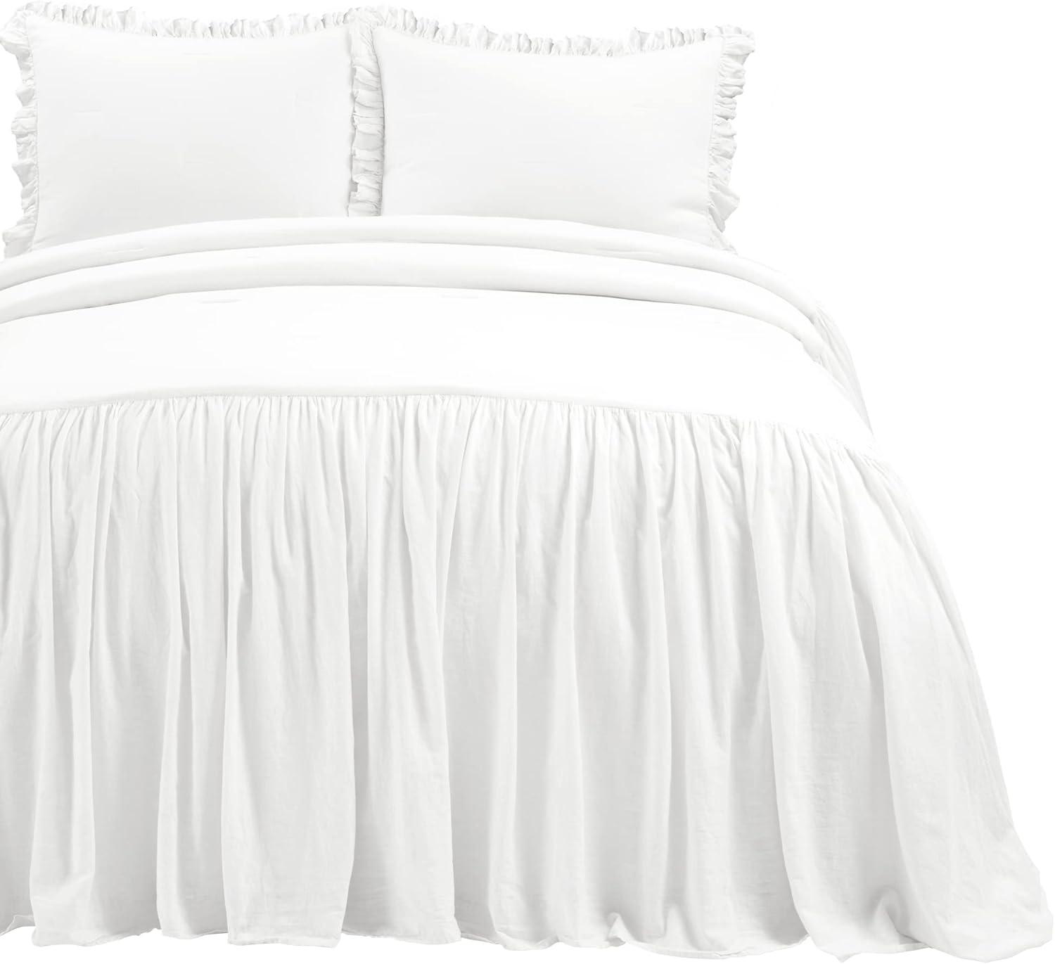 White Full/Queen Belgian Flax Linen Cotton Bedspread Set