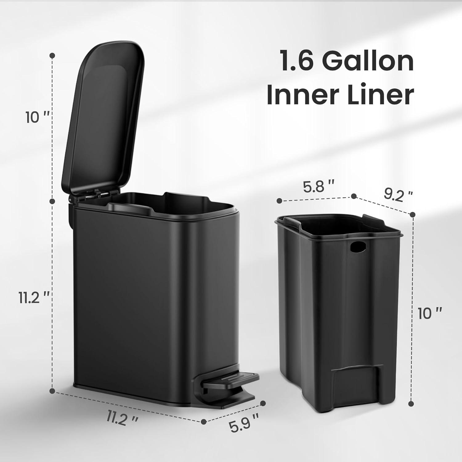 Matt Black Stainless Steel Pedal Trash Can with Soft Close Lid