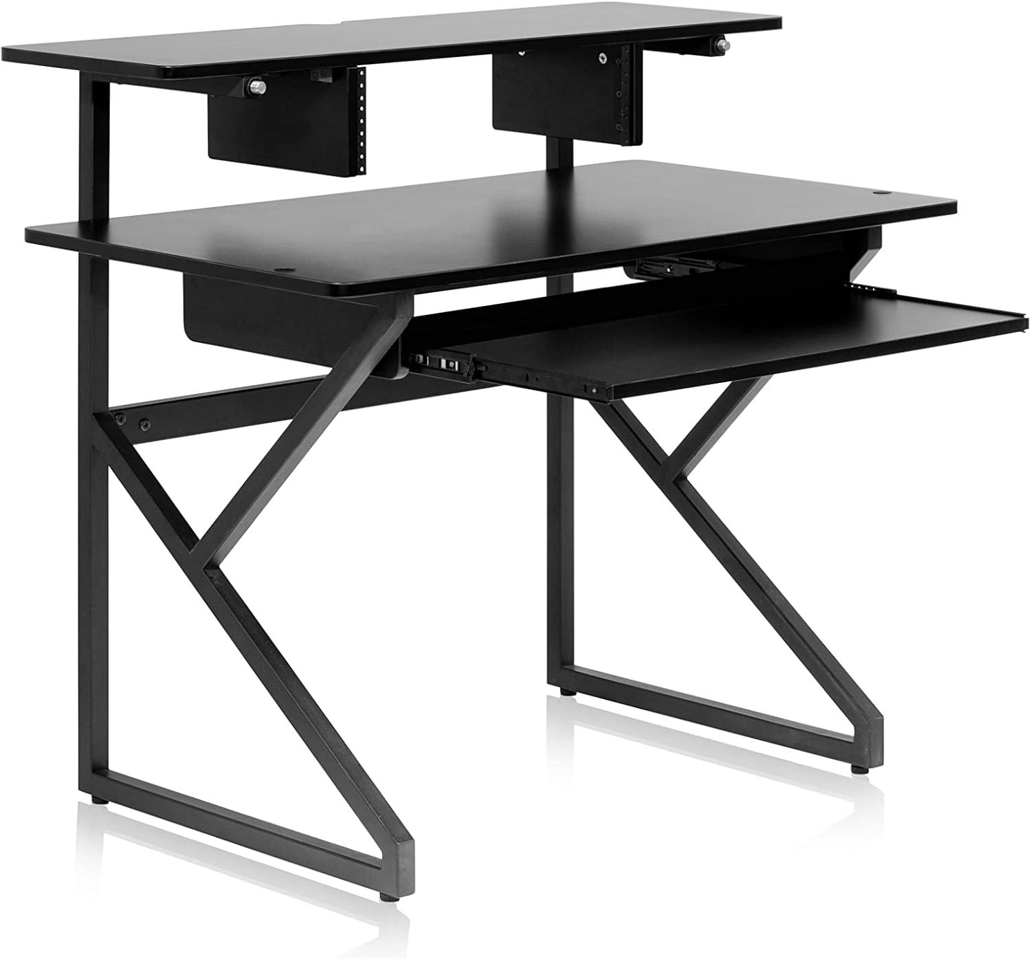 Compact Black Steel Studio Desk with Slide-Out Keyboard Tray