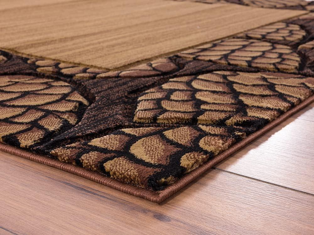 Designer Home Woodlands Area Rug 2055 41026 Pine Border Beige Lined Acorns 1' 10" x 2' 8" Rectangle