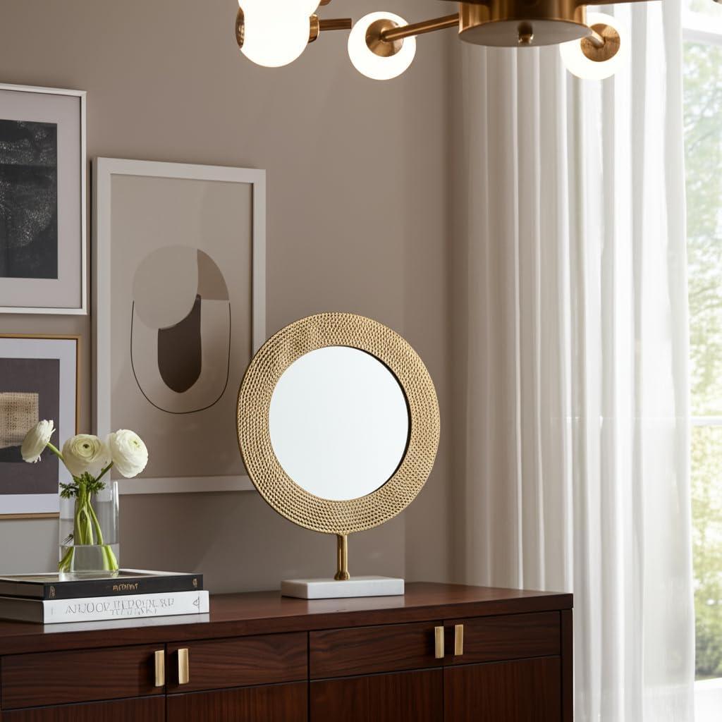 Sagebrook Home Metal 21" Hammered Mirror On Stand, Gold