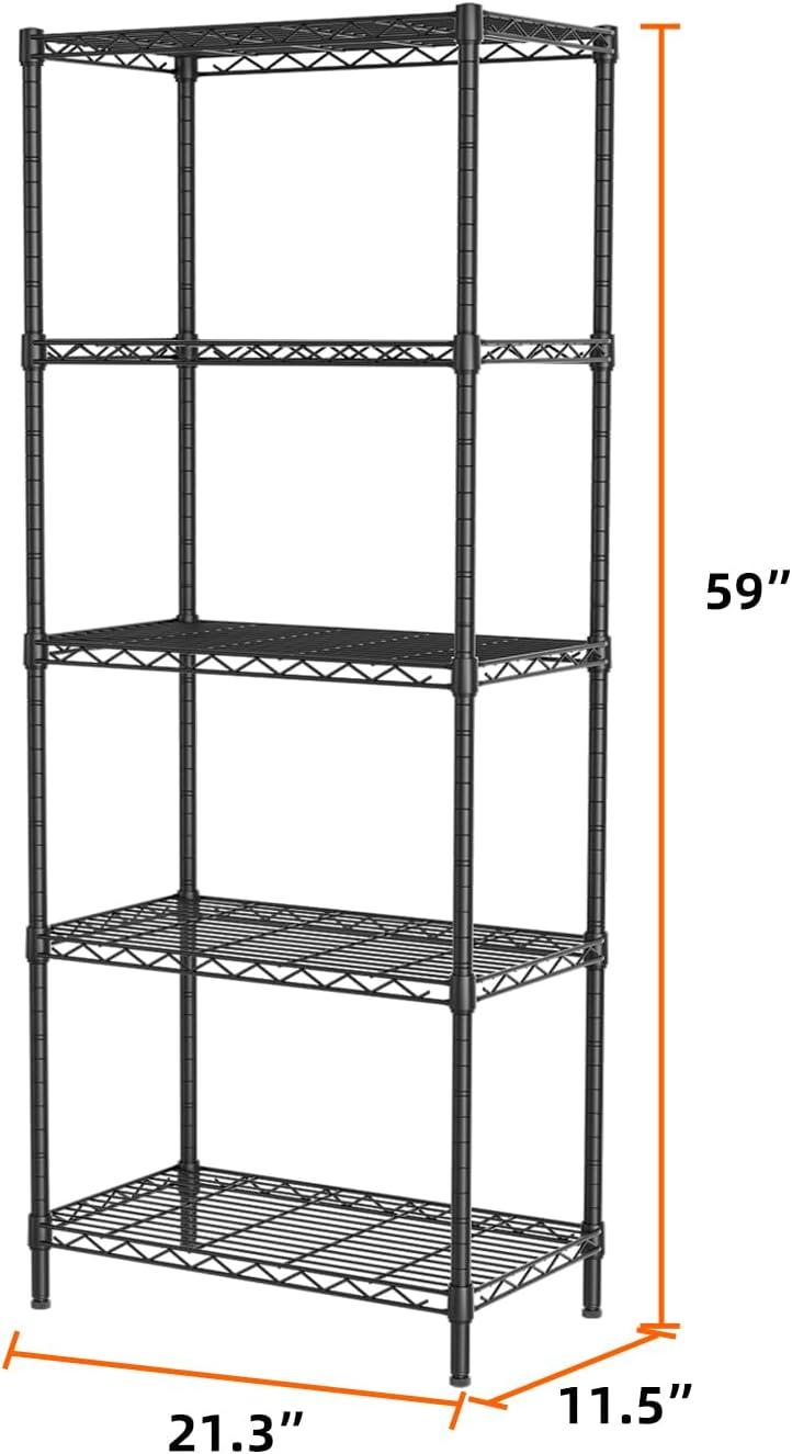 Adjustable Black Metal 5-Shelf Wire Storage Unit