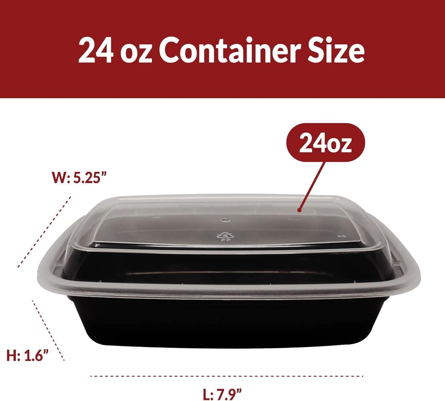Reli. Meal Prep Containers 24 oz. | 50 Pack | 1 Compartment Food Container w/Lids | Microwavable Food Storage, To Go | Black Reusable Bento Box/Lunch Box for Meal Prep