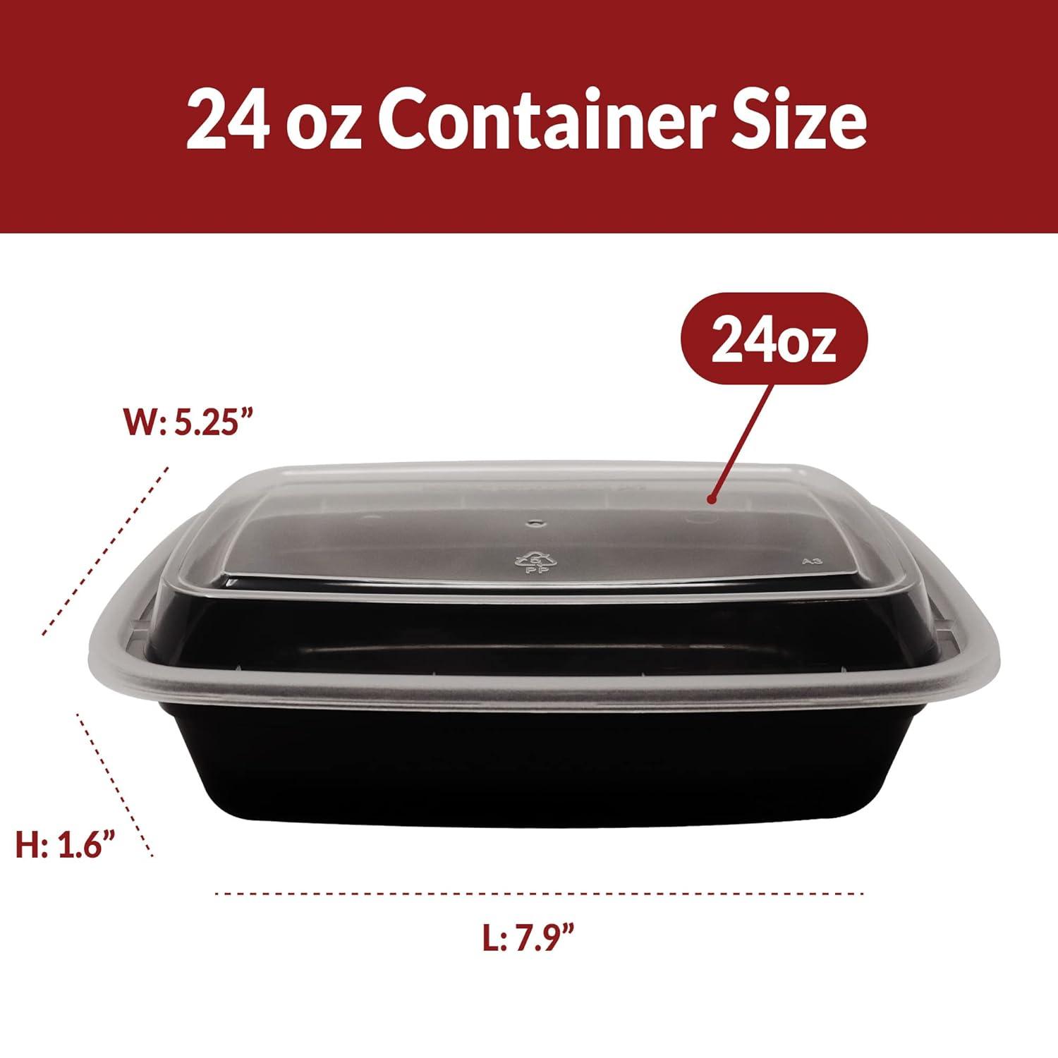 Reli. Meal Prep Containers 24 oz. | 50 Pack | 1 Compartment Food Container w/Lids | Microwavable Food Storage, To Go | Black Reusable Bento Box/Lunch Box for Meal Prep