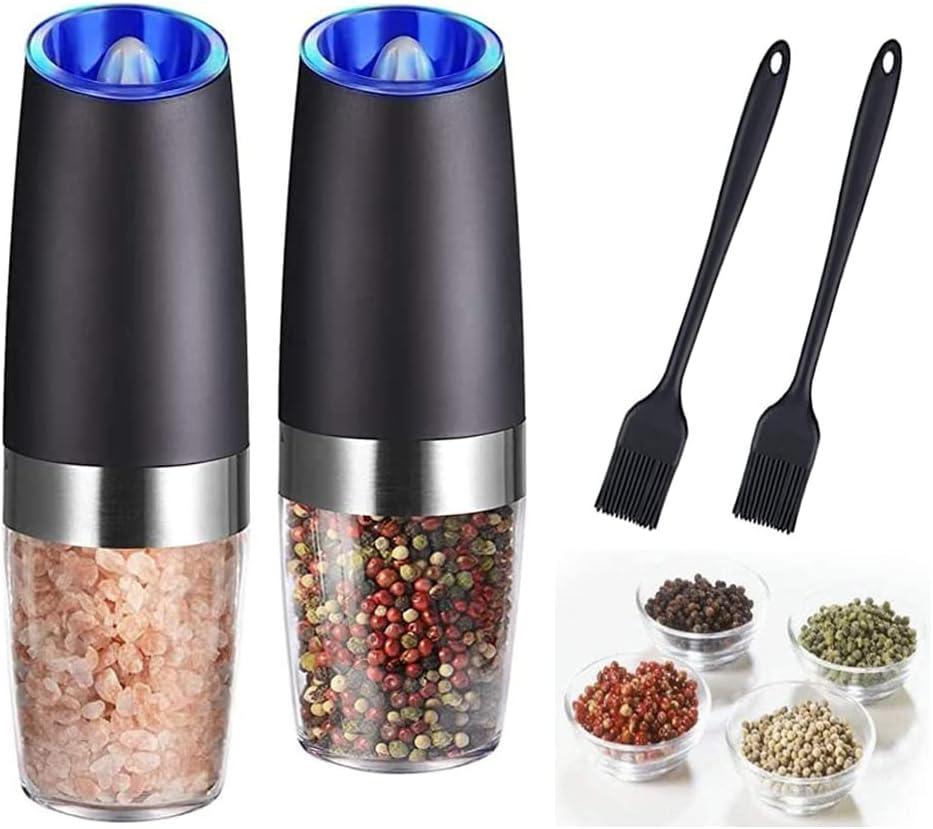 Black Electric Salt and Pepper Grinder Set with Blue Light, Pack of 2