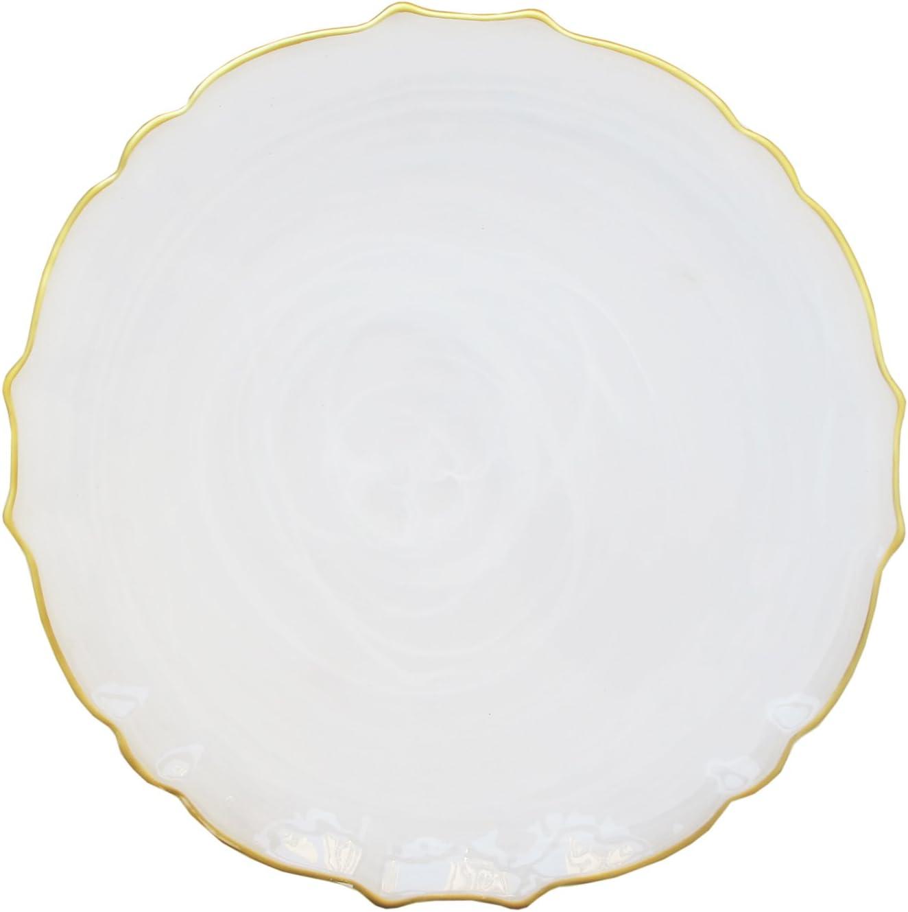 Elegant White Glass Charger Plate with Gold Rim, 13-inch