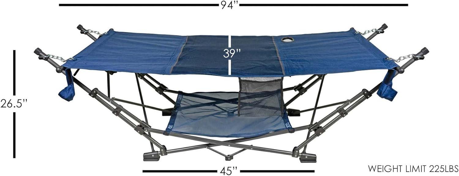 Full-Sized Blue Polyester Portable Folding Hammock with Steel Frame