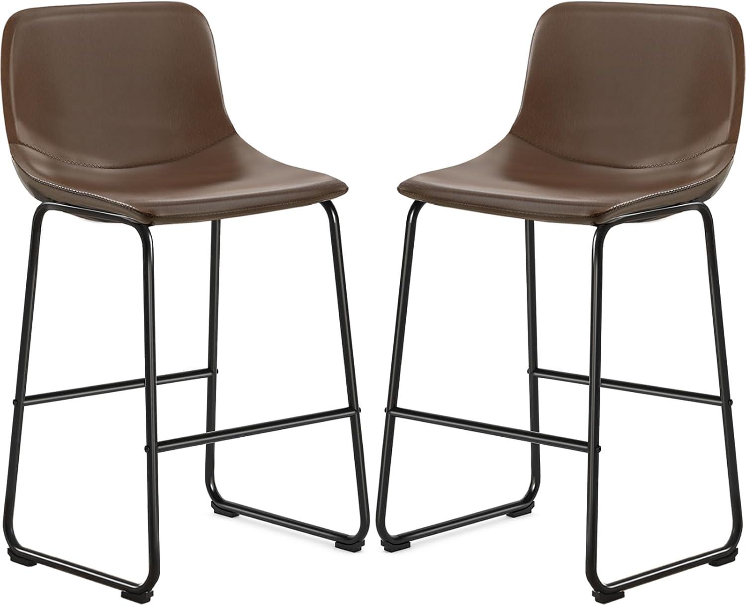 Killeryuki PU Leather Bar Stools with Back and Footrest Set of 2 Brown Modern Bar Stool Chair Height for Pub Coffee Home Dinning Kitchen