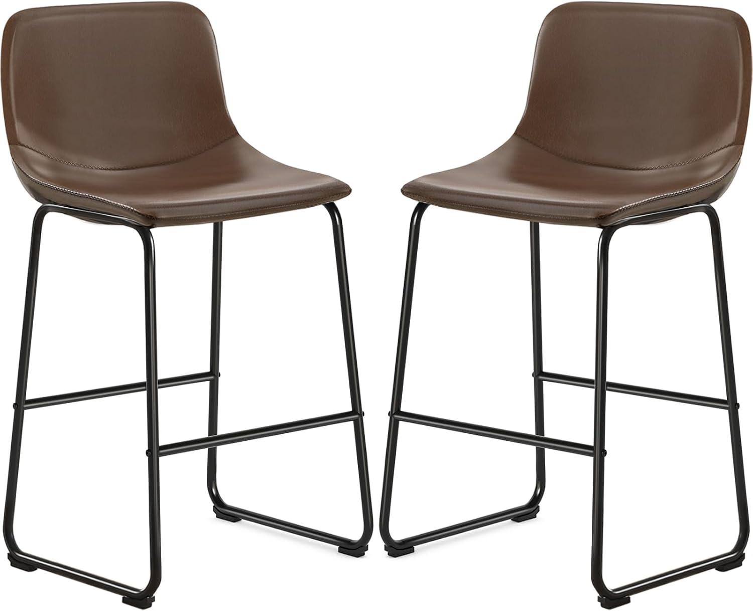 Killeryuki PU Leather Bar Stools with Back and Footrest Set of 2 Brown Modern Bar Stool Chair Height for Pub Coffee Home Dinning Kitchen