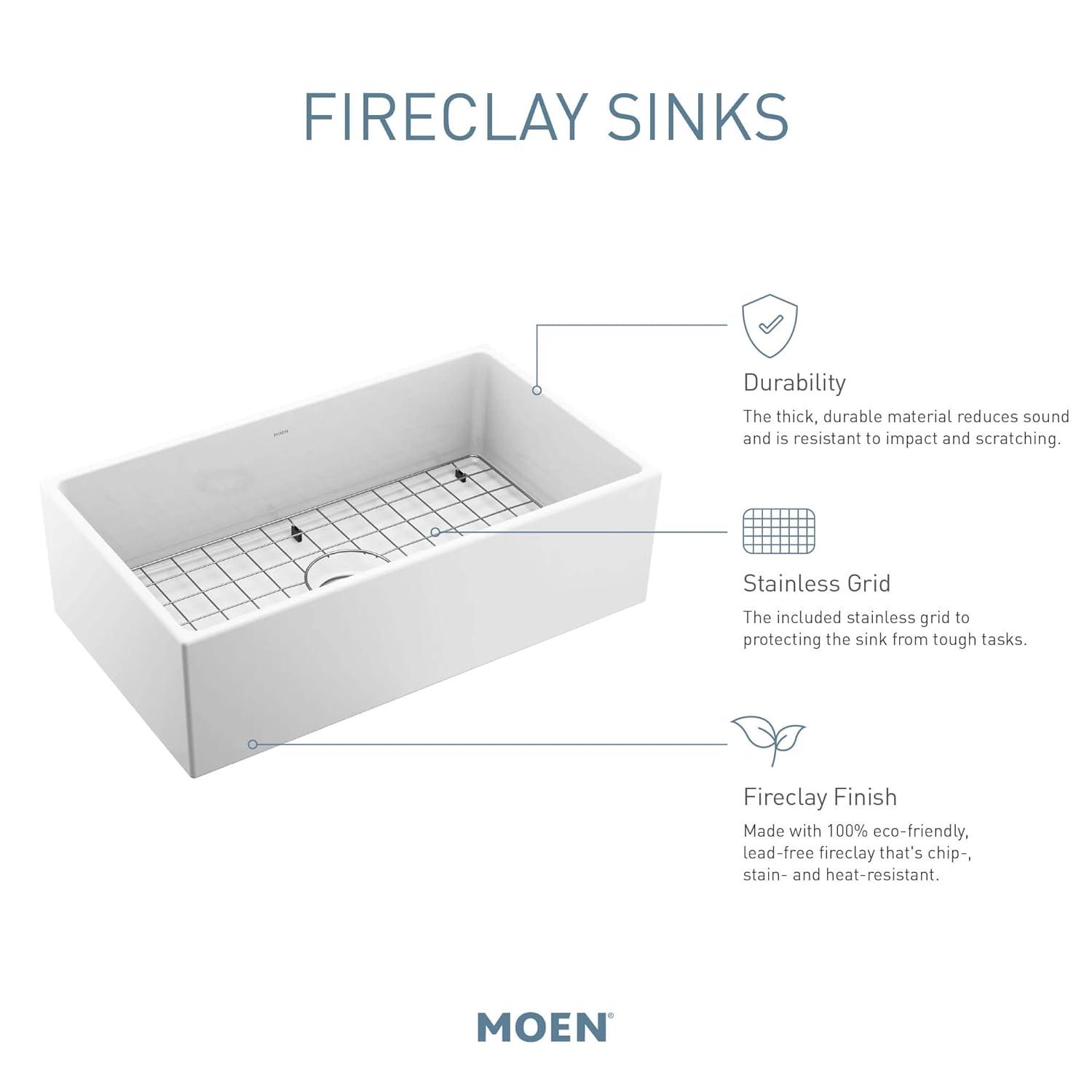 FC3319101810 Moen Fireclay 30" L X 19" W Farmhouse Kitchen Sink