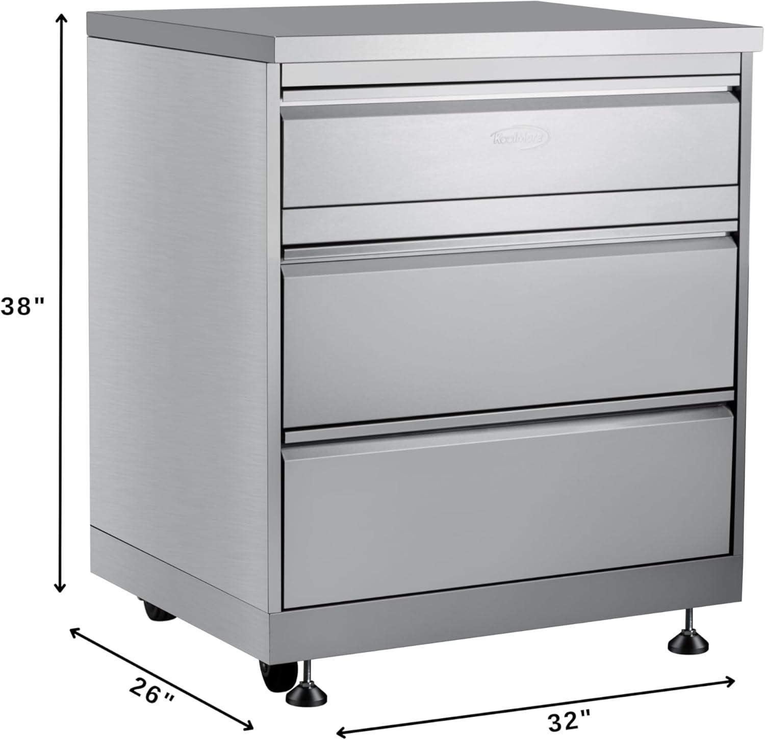 32 in. Stainless-Steel Outdoor Kitchen Cabinet with Three Drawers (KM-OKS-CAB3)