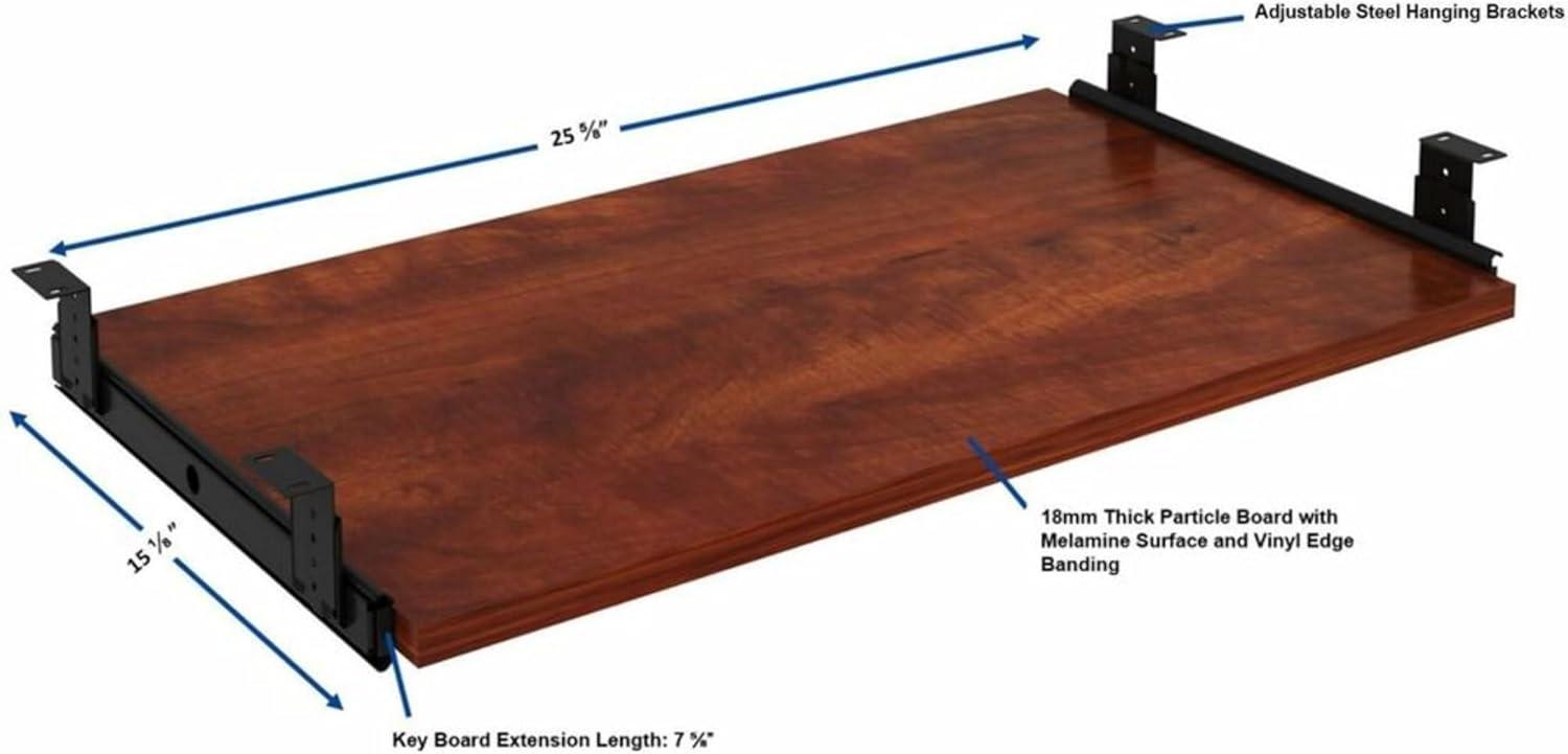 Cherry Melamine Wood Keyboard Tray with Metal Brackets