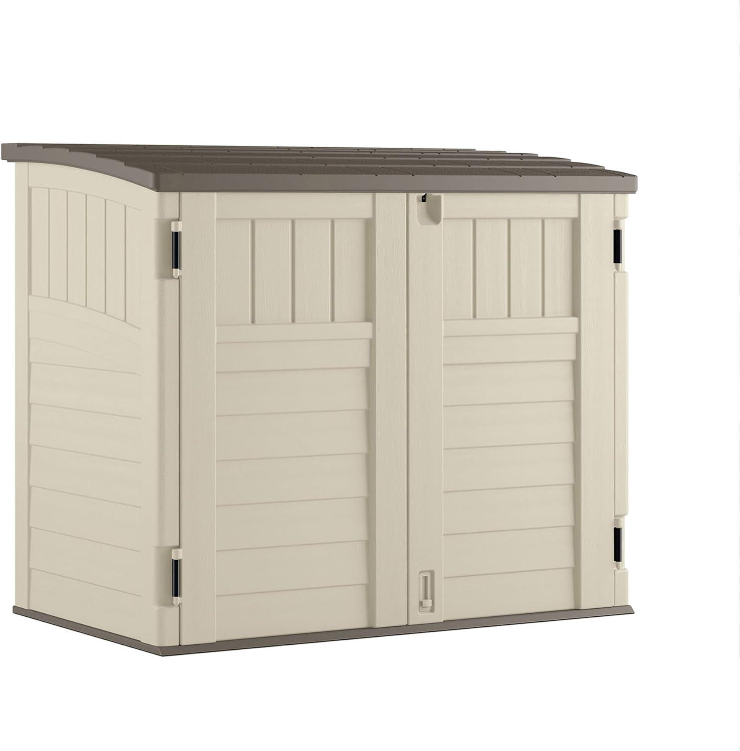 Suncast 34 Cubic Feet Capacity Horizontal Outdoor Storage Shed  for Garbage Cans, Garden Accessories, Backyard, and Patio Use, Vanilla