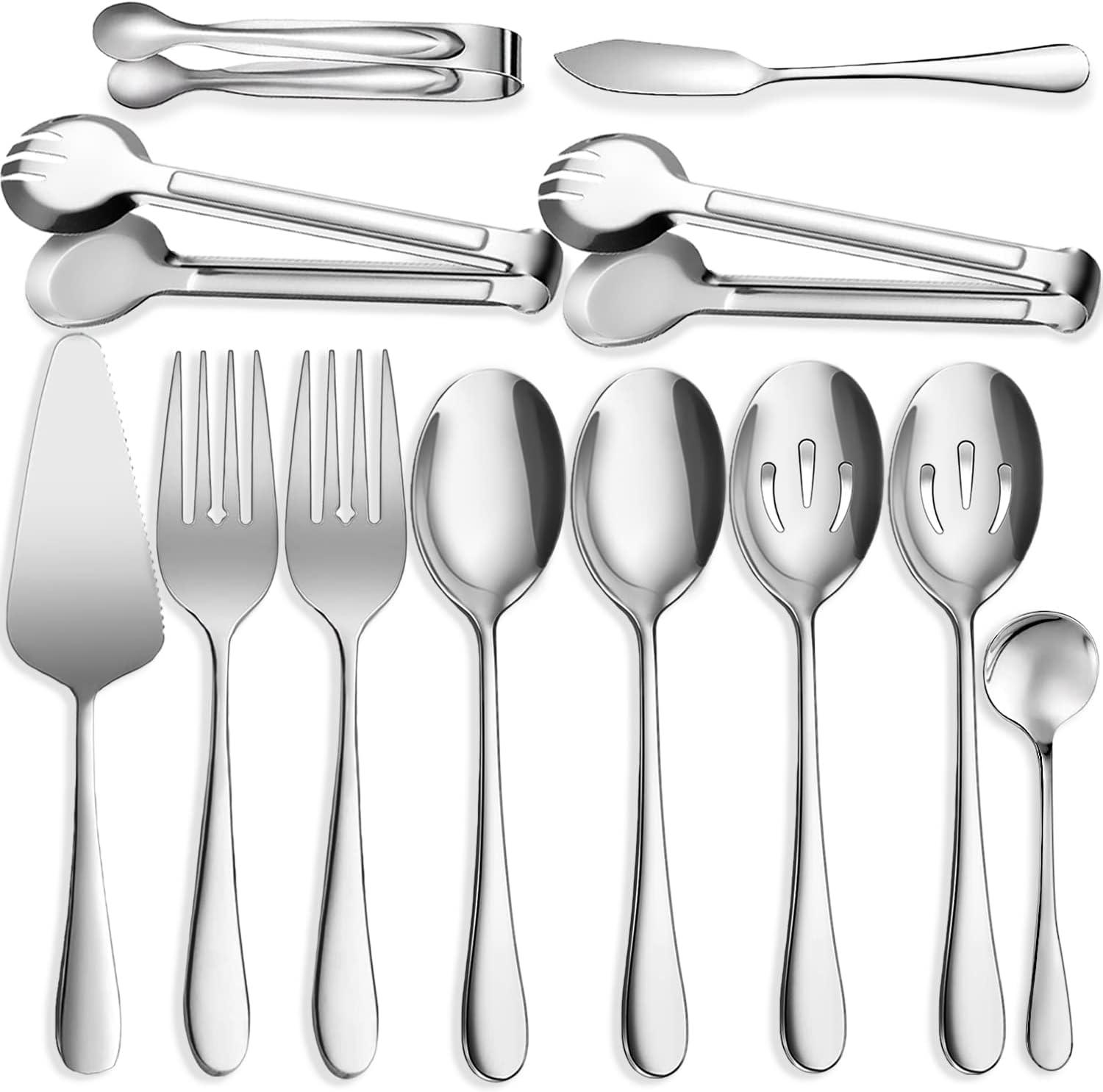 12-Piece Silver Stainless Steel Serving Utensil Set