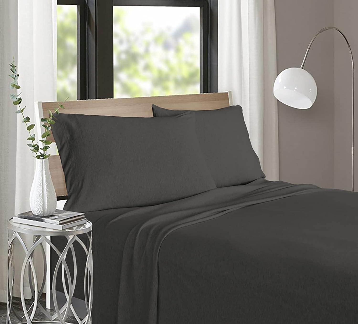 Full Dark Gray Cotton Jersey Knit Sheet Set