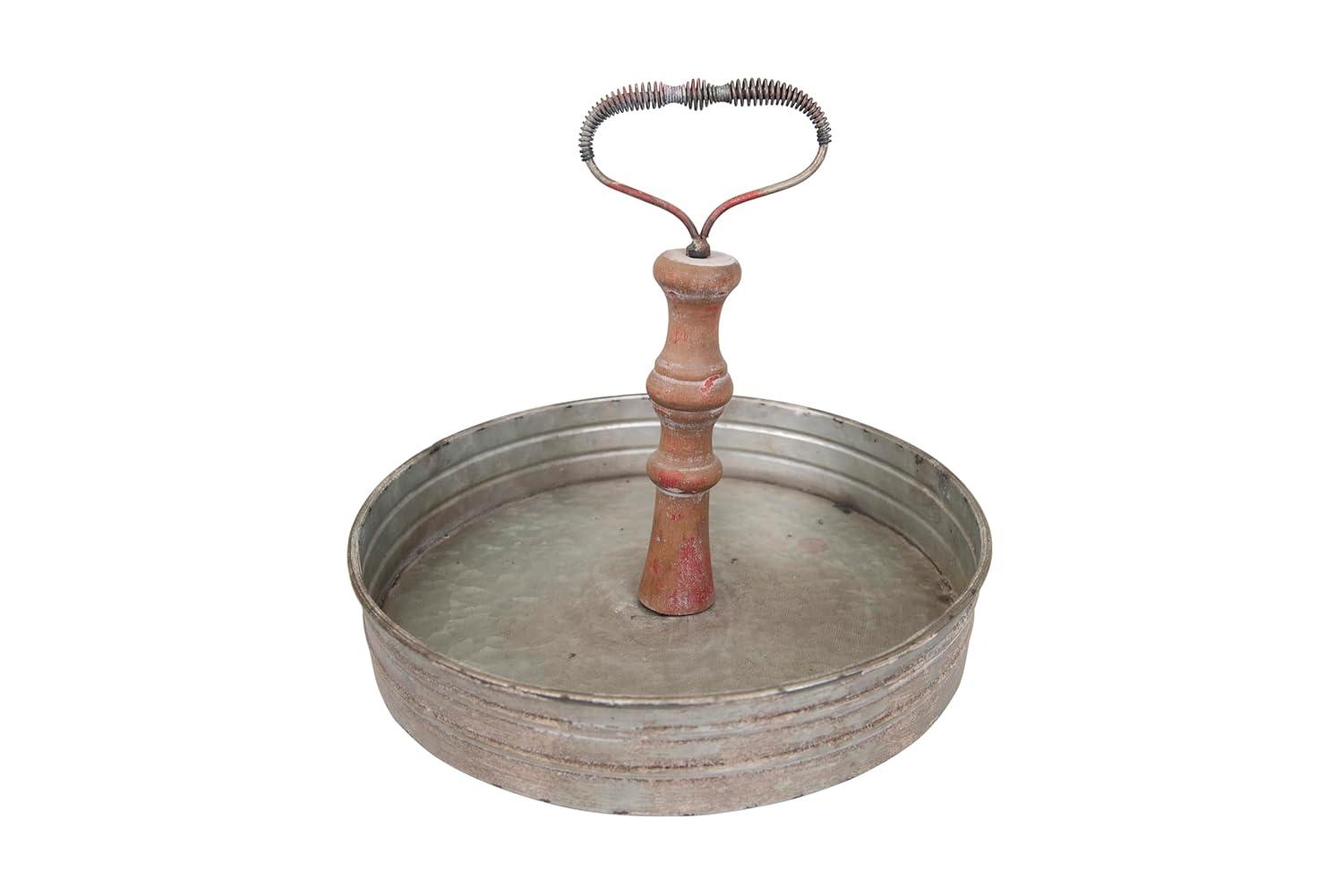 Creative Co-Op Round Metal & Wood Tray with Handle