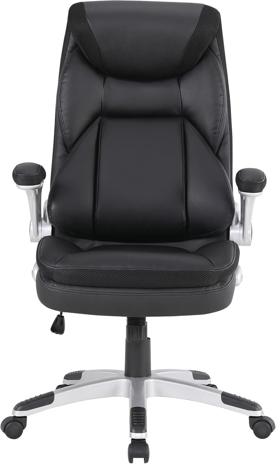 Executive Black Bonded Leather Chair with Silver Coated Nylon Base