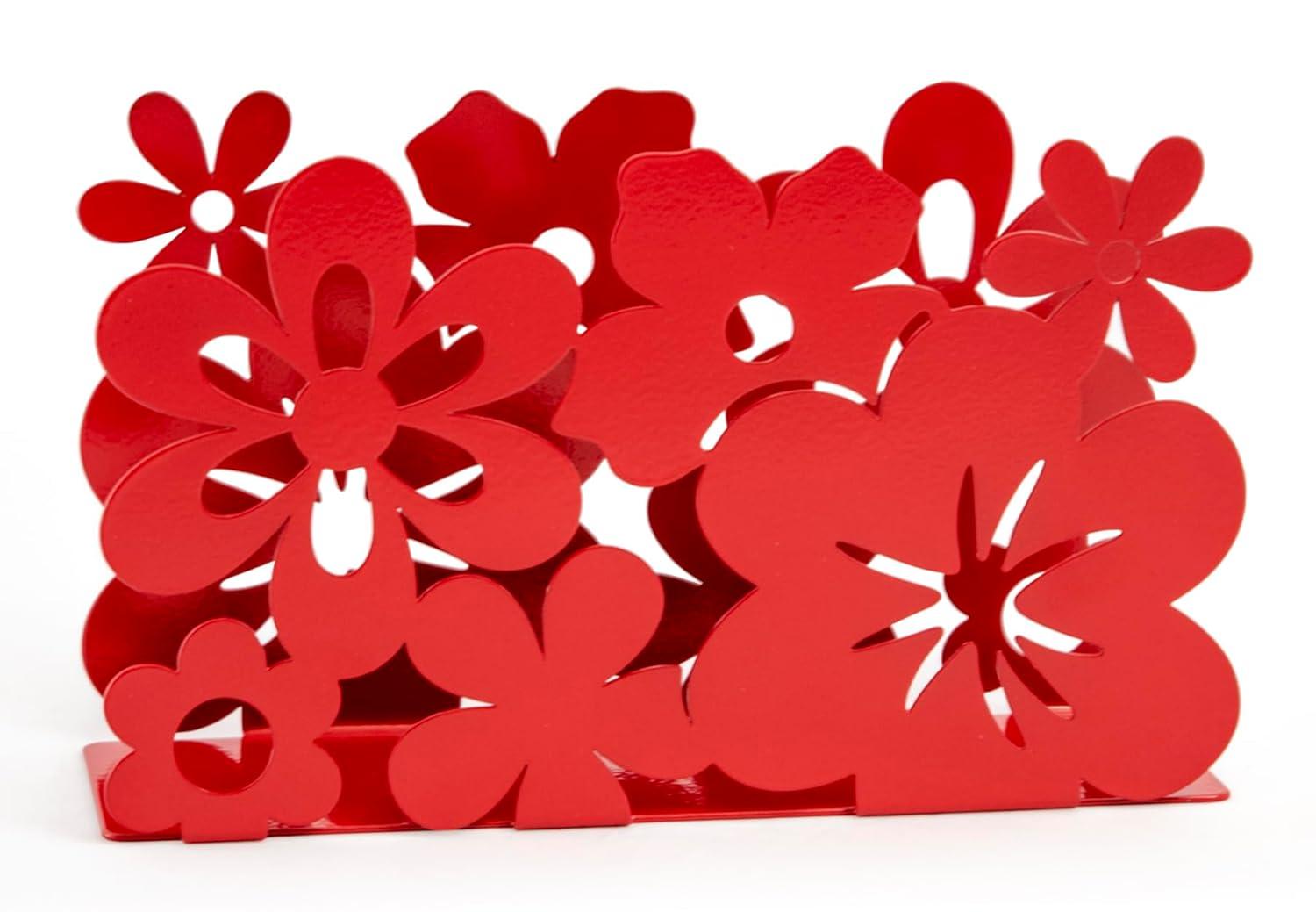 Mango Steam Metal Tabletop Napkin & Letter Holder Flower, Red (6" L x 1.75" W x 4" H)