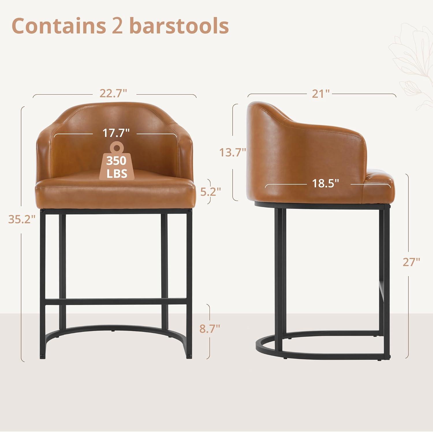 Dycanpo Counter Height Bar Stools with Back Sets of 3 Modern Counter Stools for Home Kitchen, Brown