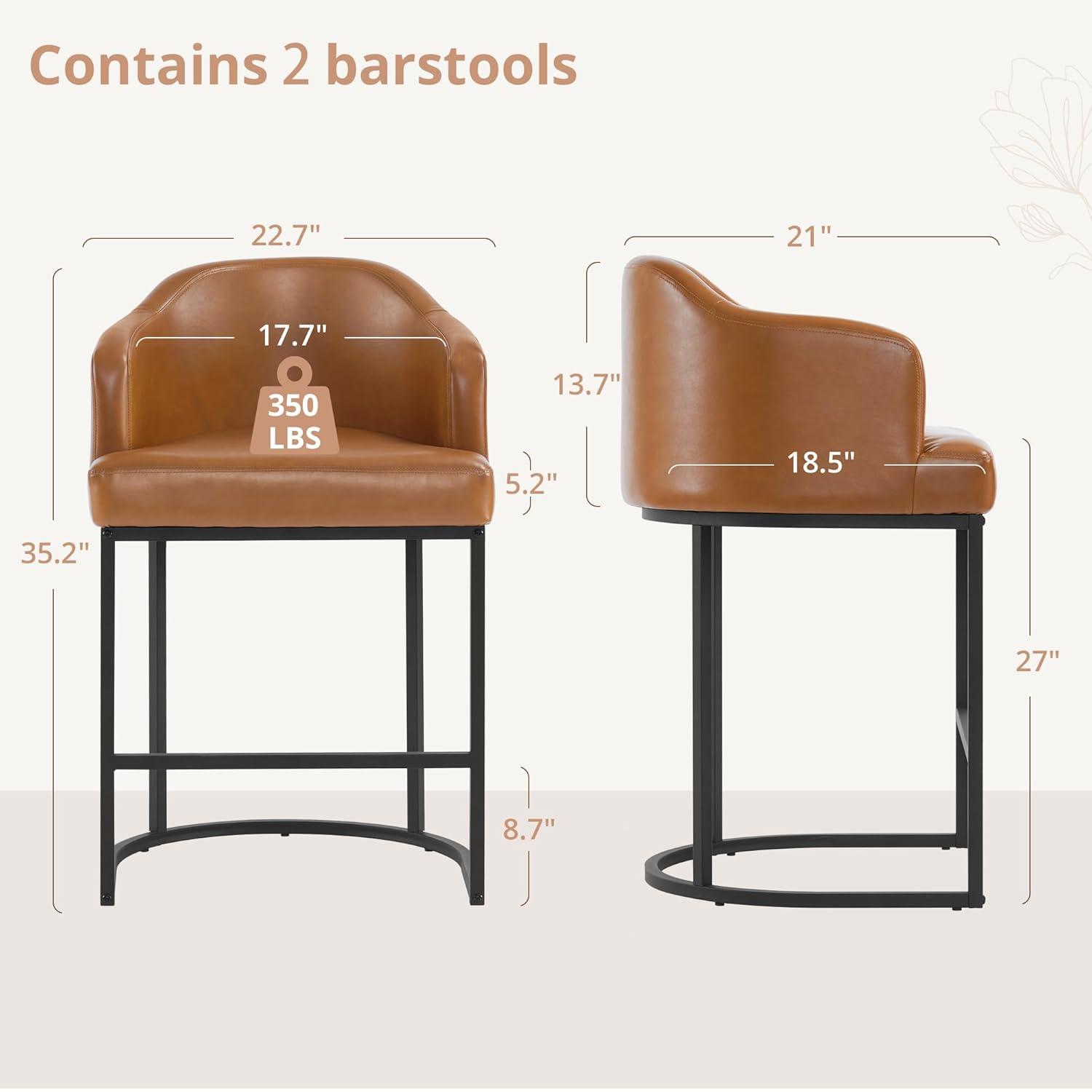 Dycanpo Counter Height Bar Stools with Back Sets of 3 Modern Counter Stools for Home Kitchen, Brown