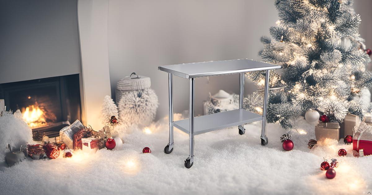 Stainless Steel Prep & Work Table with Caster Wheels, 48 x 30 Inches