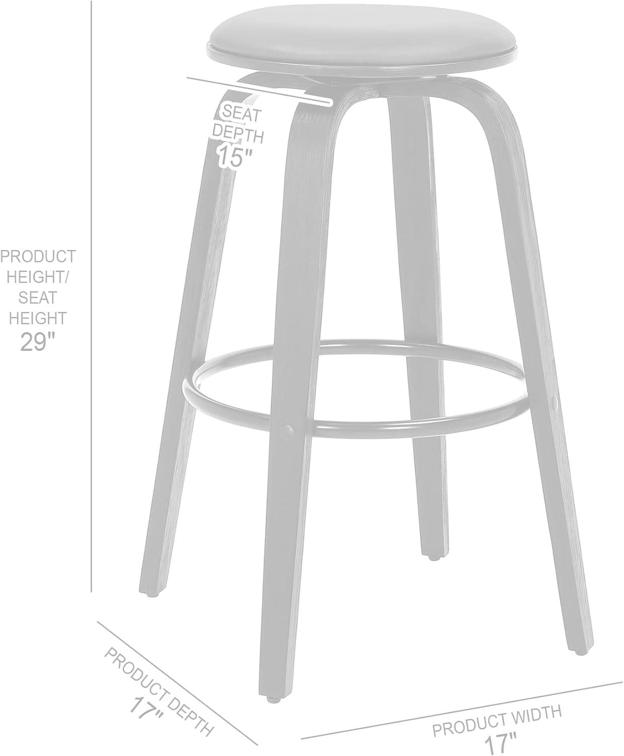 Armen Living 30" Harbor Backless Swivel Faux Leather Wood Counter Height Barstool Gray/Black: Round Seat, Footrest, Fixed Height