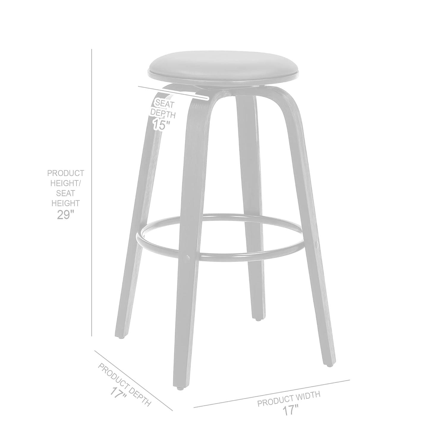 Armen Living 30" Harbor Backless Swivel Faux Leather Wood Counter Height Barstool Gray/Black: Round Seat, Footrest, Fixed Height