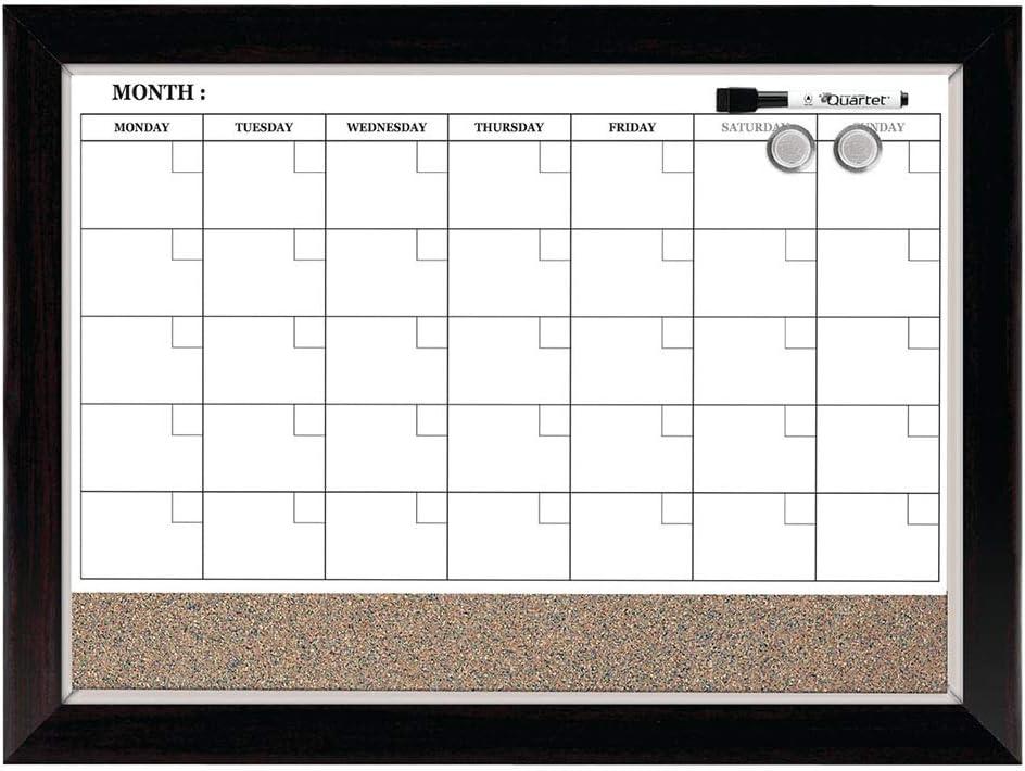 Two-Tone Magnetic Dry Erase and Cork Calendar Board, 17" x 23"