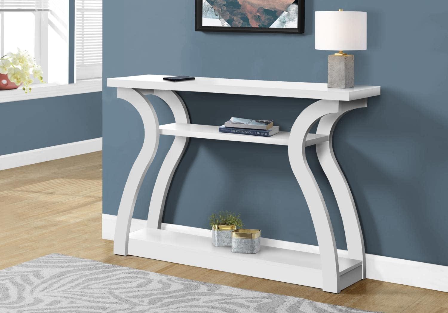 Modern White Rectangular Console Table with Curved Base and Storage