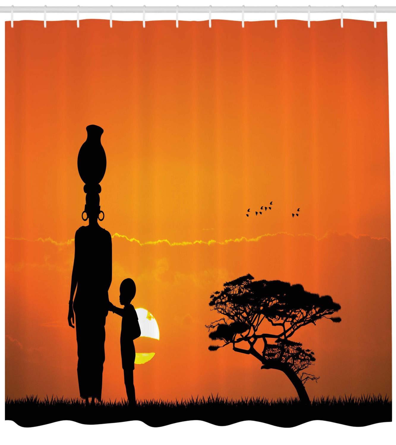 Ambesonne Afro Shower Curtain, and Mother in Desert, 69"Wx75"L, Orange Black