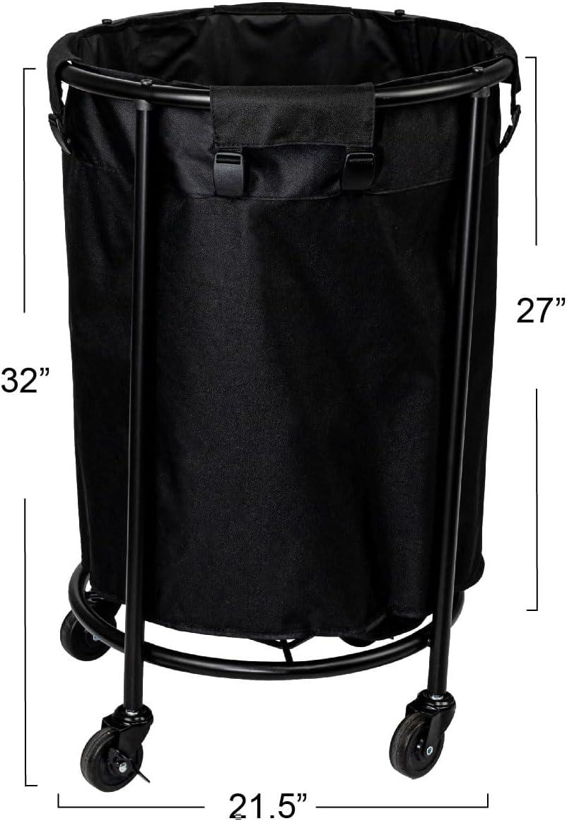 Black Metal Frame Rolling Laundry Hamper with Wheels