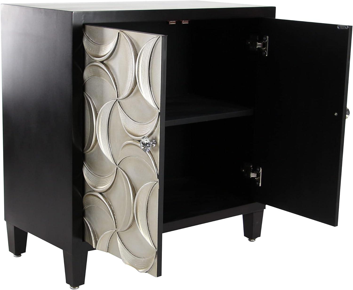 DecMode Black Modern Rectangular Wood Cabinet with Crescent Moon Pattern, 31"W x 32"H