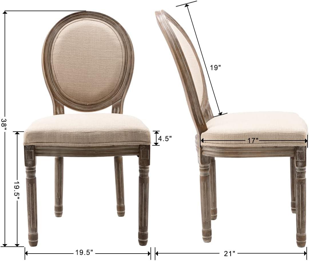 Sumdeal French Dining Chairs Set, Upholstered Vintage Farmhouse Chair,Mid Century Fabric Chair with Solid rubberwood Leg for Dining Room Bedroom Kitchen Restaurant